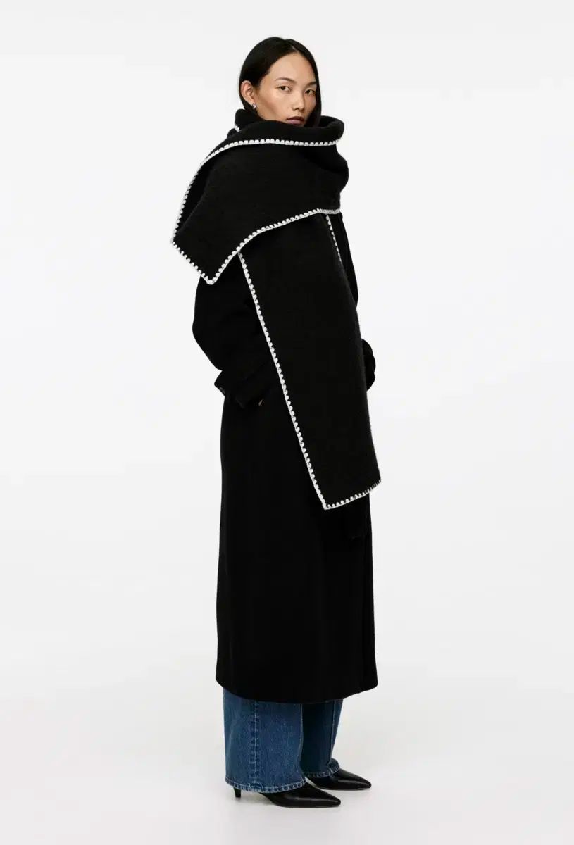 ARKET ブラック ウール スティッチ スカーフ タグあり