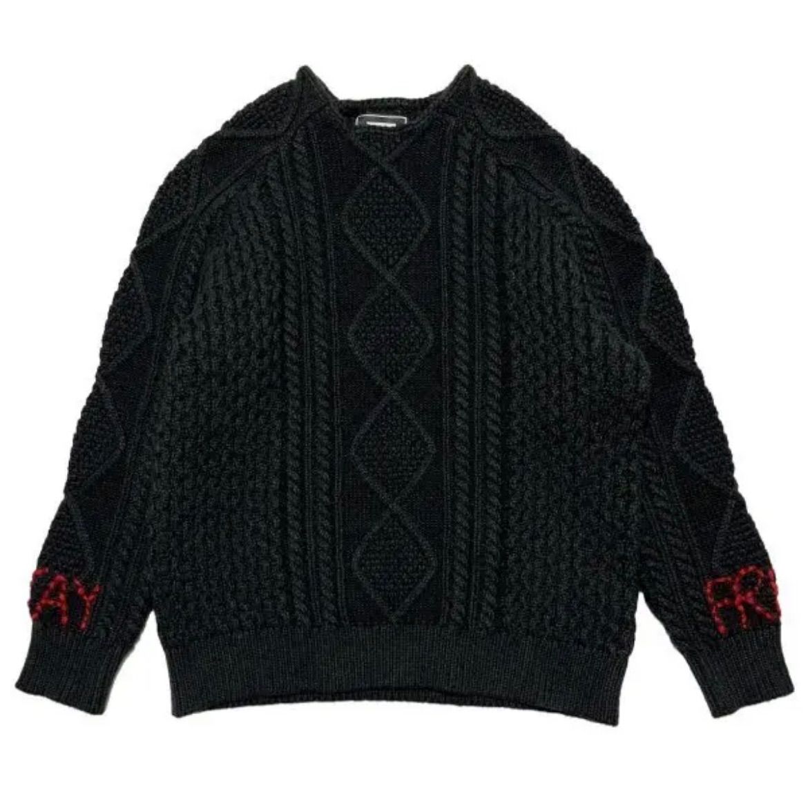 WASHED ALAN KNIT JUMPER BLACK レトロ アランセーター