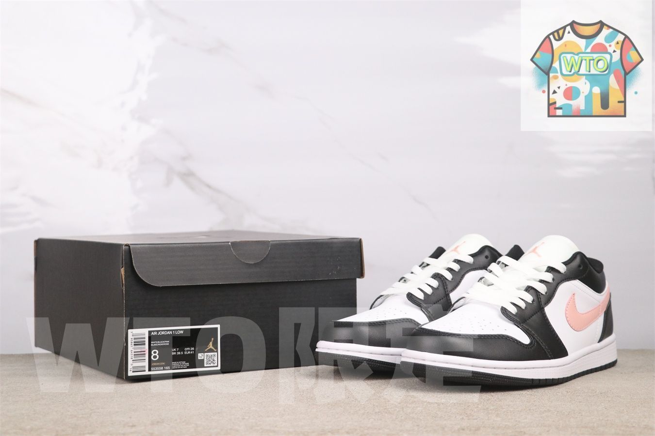  今日 Jordan 553558-165 ジョーダン 1 ローカット ブラック ホワイト ピンク Black White Pink スニーカー 靴