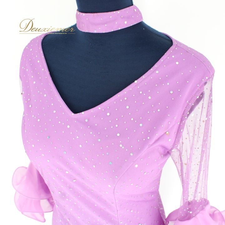 社交ダンス 衣装 ラテン ドレス ワンピース パーティ衣装 女性用 レディース オールシーズン パープル系 紫 Leirena レイリーナ フリル アシンメトリーデザイン チョーカー付き 舞台用 飾り付き 結婚式 余興 パフォーマンス プレゼント