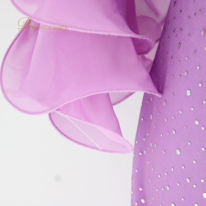  社交ダンス 衣装 ラテン ドレス ワンピース パーティ衣装 女性用 レディース オールシーズン パープル系 紫 Leirena レイリーナ フリル アシンメトリーデザイン チョーカー付き 舞台用 飾り付き 結婚式 余興 パフォーマンス プレゼント ドレス ダンス衣装 社交ダンス