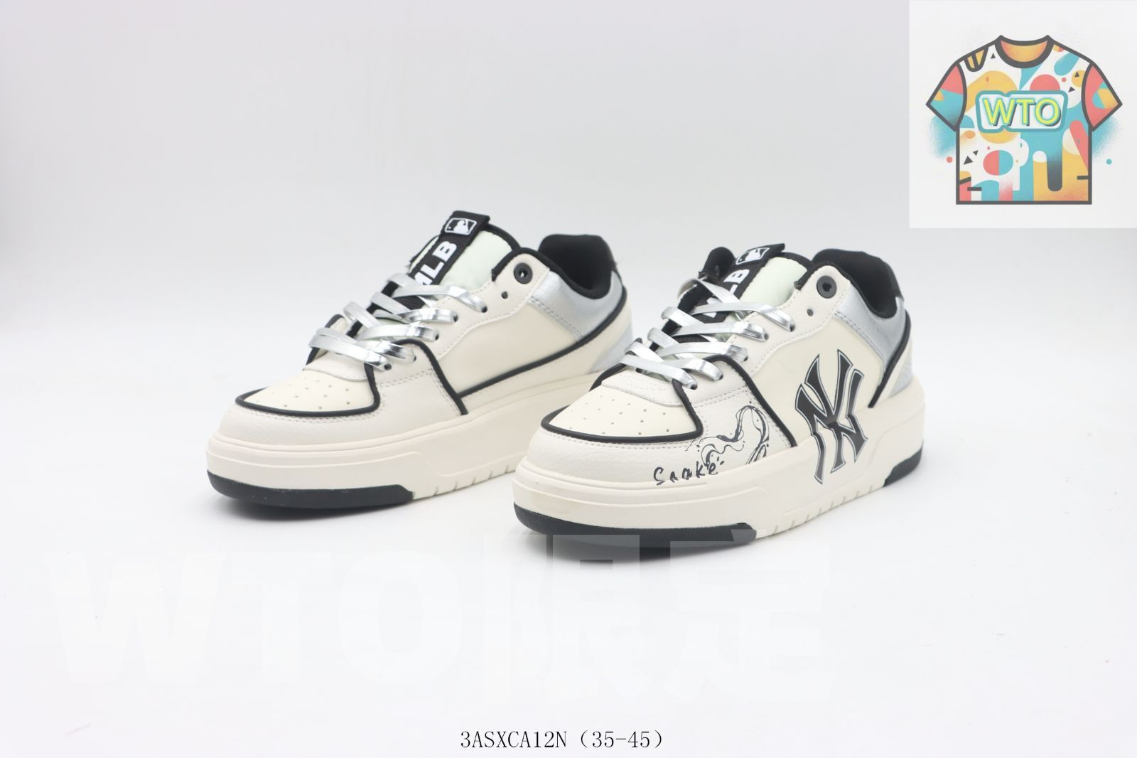  今日 MLB NY のダッドシューズ 白黒銀 -WTO輸入0 スニーカー 靴