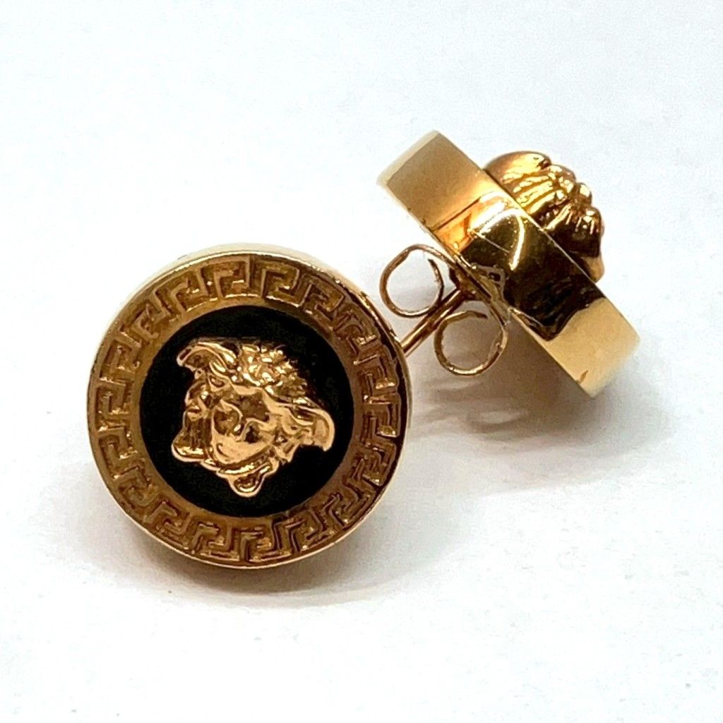 01w-5640 ヴェルサーチ VERSACE メデューサ ピアス 14mm ゴールド ブラック き 両耳用 品