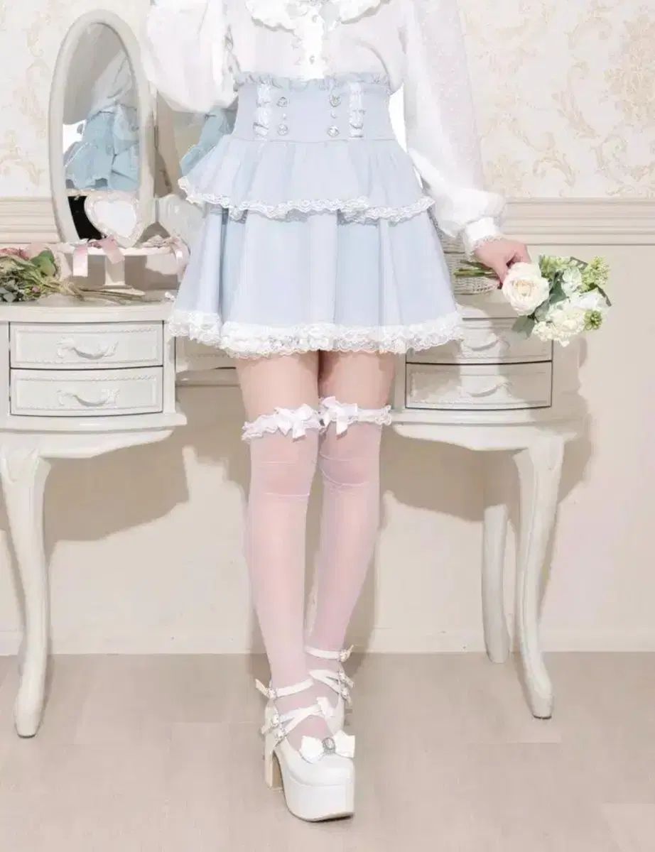 現物 NOEMIE ノエミー さきマル짱 リボン ティアード スカート 白