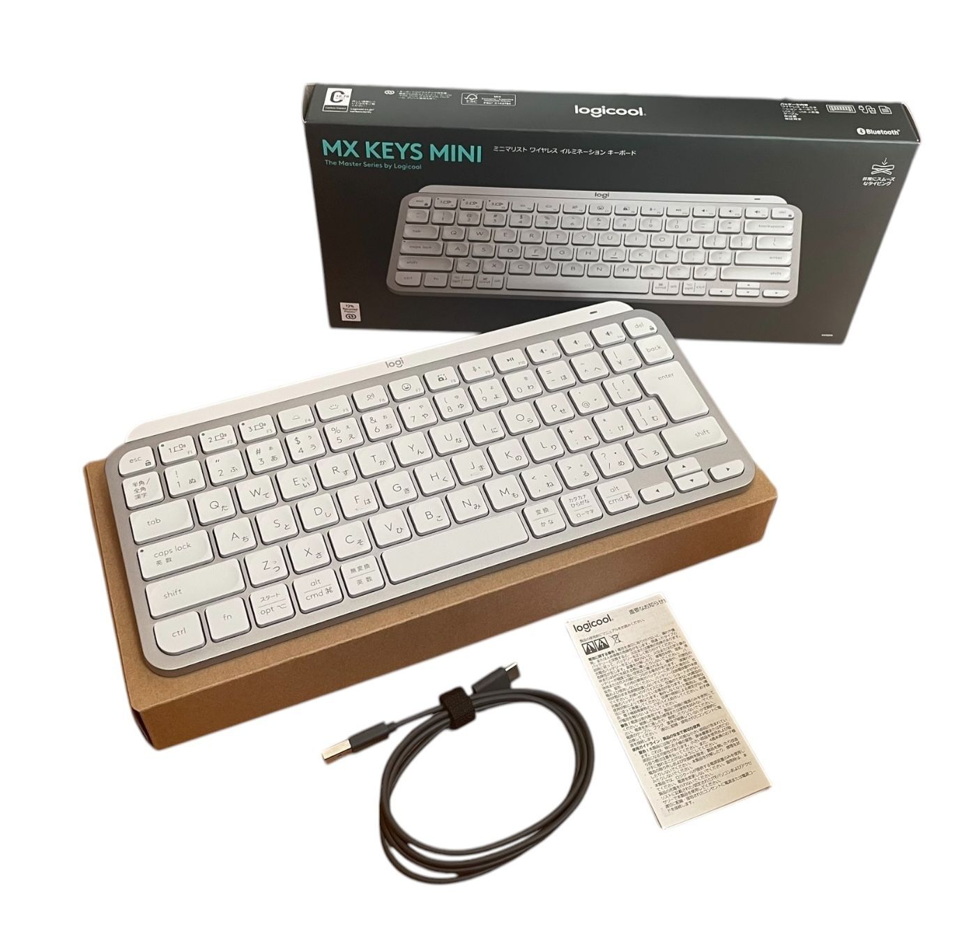 管理番号3136 ロジクール MX KEYS mini KX700PG ミニマリスト ワイヤレス イルミネイテッド キーボード ペイルグレー 充電式 bluetooth Logi Bolt Unifying非対応 USB-C-A 日本語配列