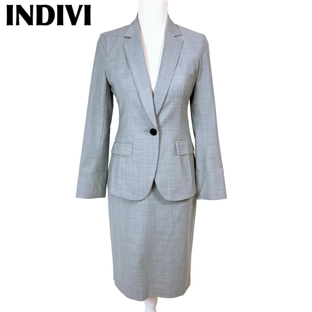 INDIVI スカートセットアップ スーツ 36 38 グレー 春夏