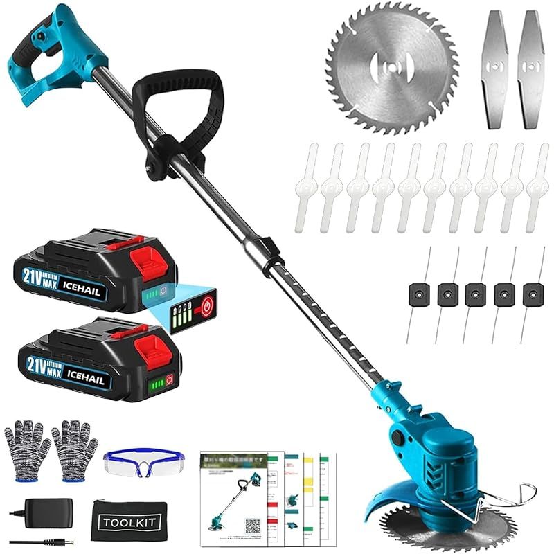 最 電動 草刈り機 充電式 マキタ18V互換 4000mAh総容量LED表示付-PSE認証 34dB低騒音 1.2kg軽量 20000回転 分 強力純銅モーター 伸縮可 角度調整可 多替刃付き コードレス 充電式刈払機 芝生 畑 雑草 植 1