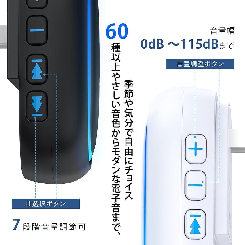 7色LED 防水防塵 ワイヤレスチャイム 玄関 音と光 自動発電 Amazon | Derrysunワイヤレスチャイム 玄関チャイム 電池不要 自動発電
