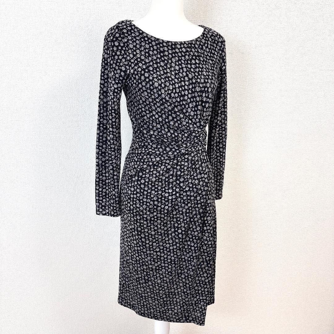 kay me 長袖ワンピース 絞り 9 ブラック 総柄 小花柄