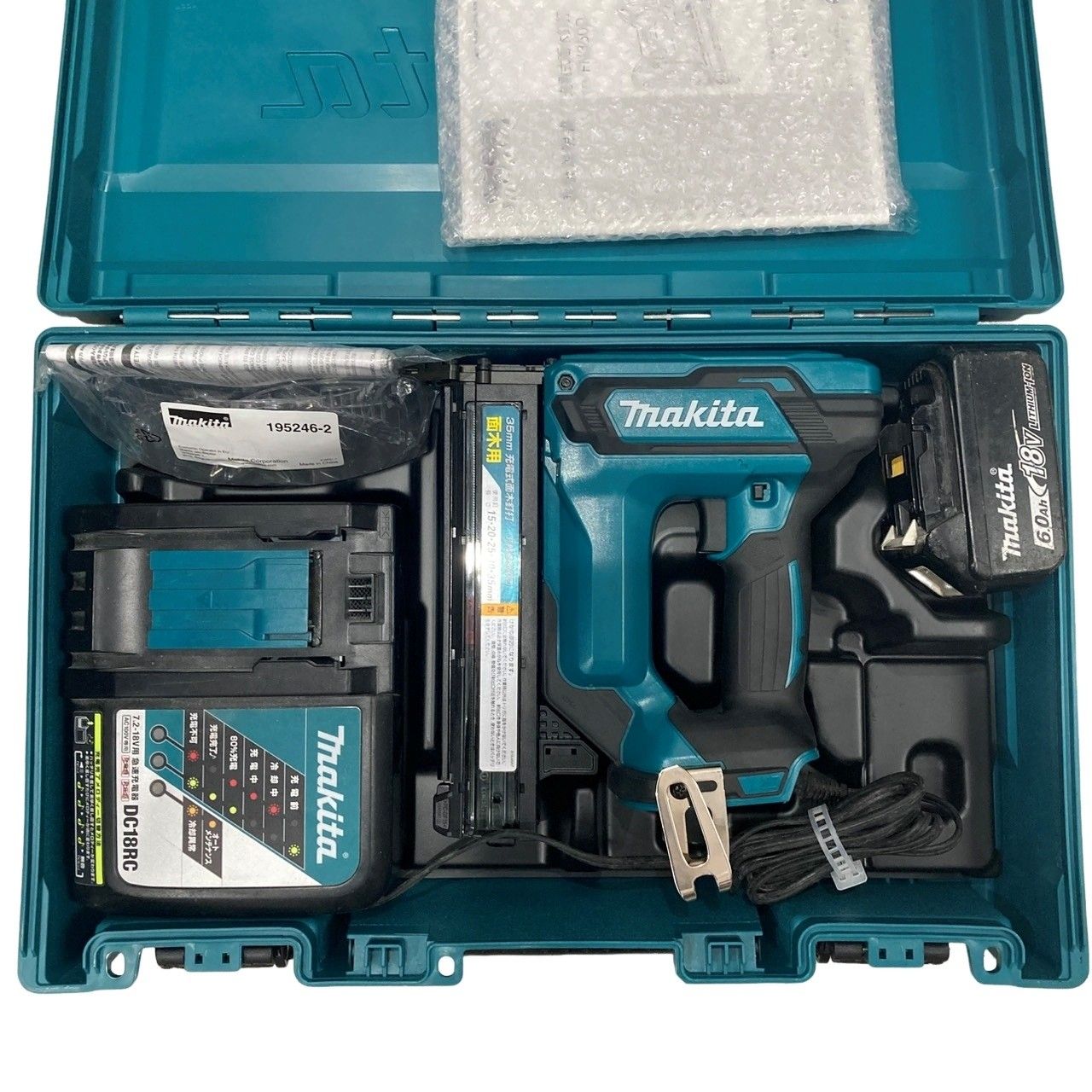 makita マキタ 充電式面木釘打 FN350DRG 18V ブルー バッテリー BL1860B×1個 充電器 DC18RF 動作未 32511K150