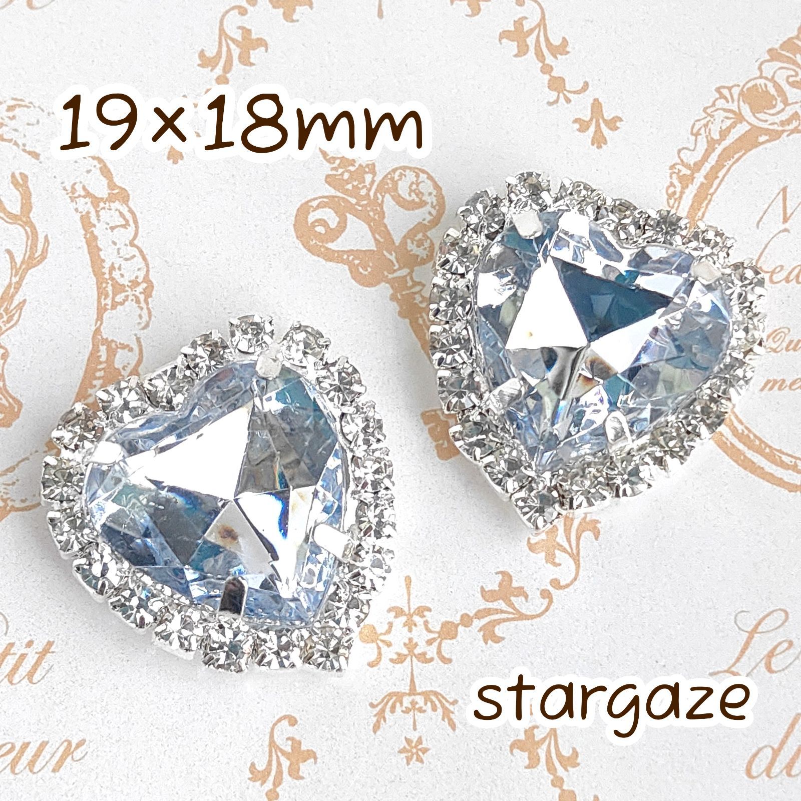 3個 】 19×18mm ハート センターパーツ ストーン ビジュー カボション