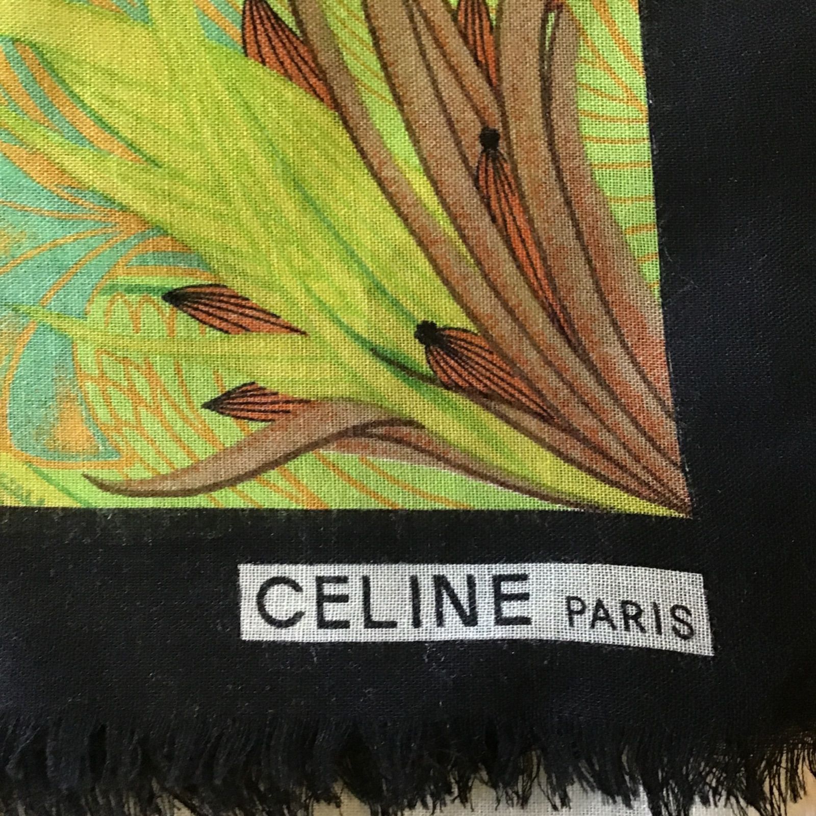 美品 CELIN シルク混 ビンテージ 超大判 スカーフ アニマル柄 セリーヌ