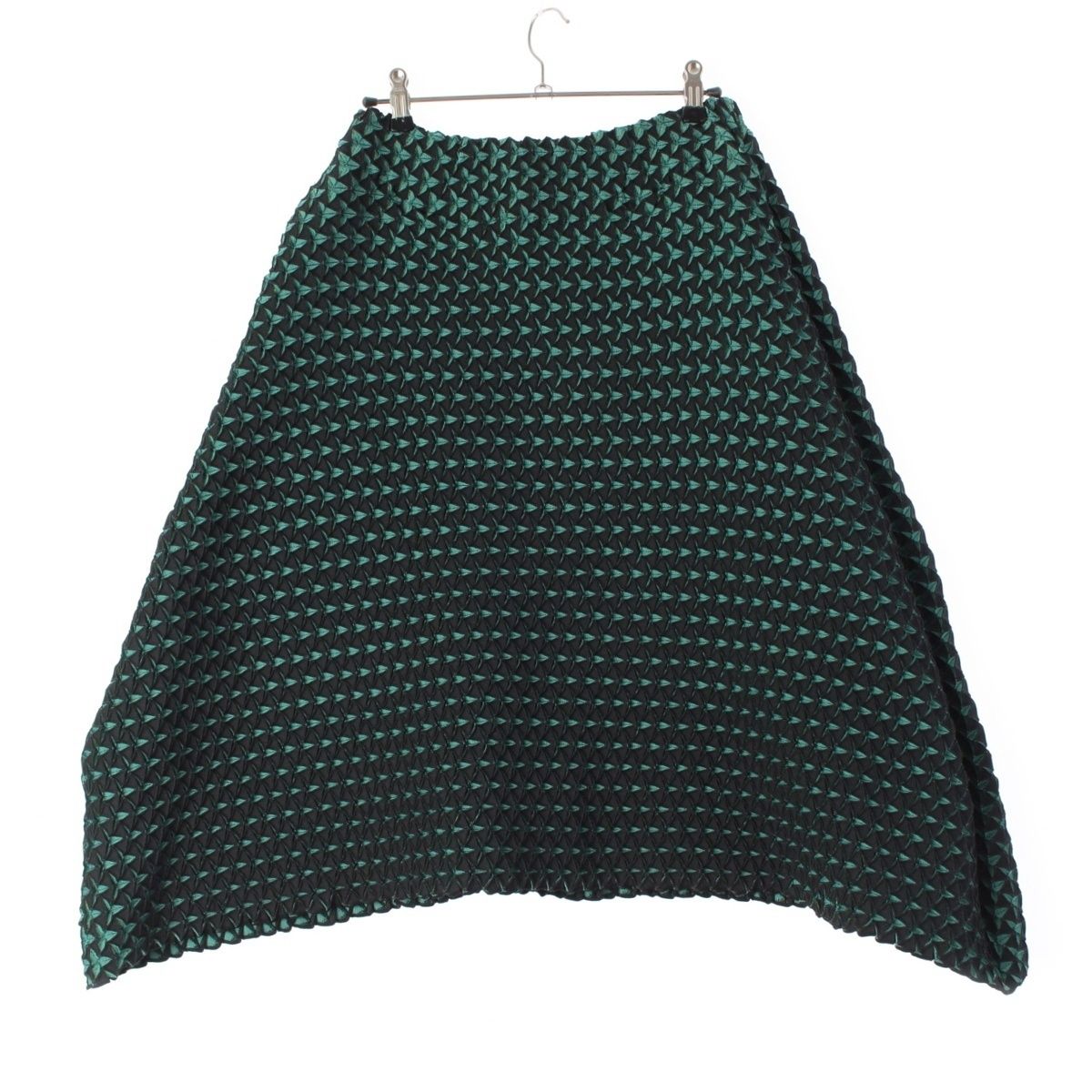 イッセイミヤケ 2015年 15AW 3Dスチームプリーツ 立体 スカート IM54FG528 グリーン ブラック 2