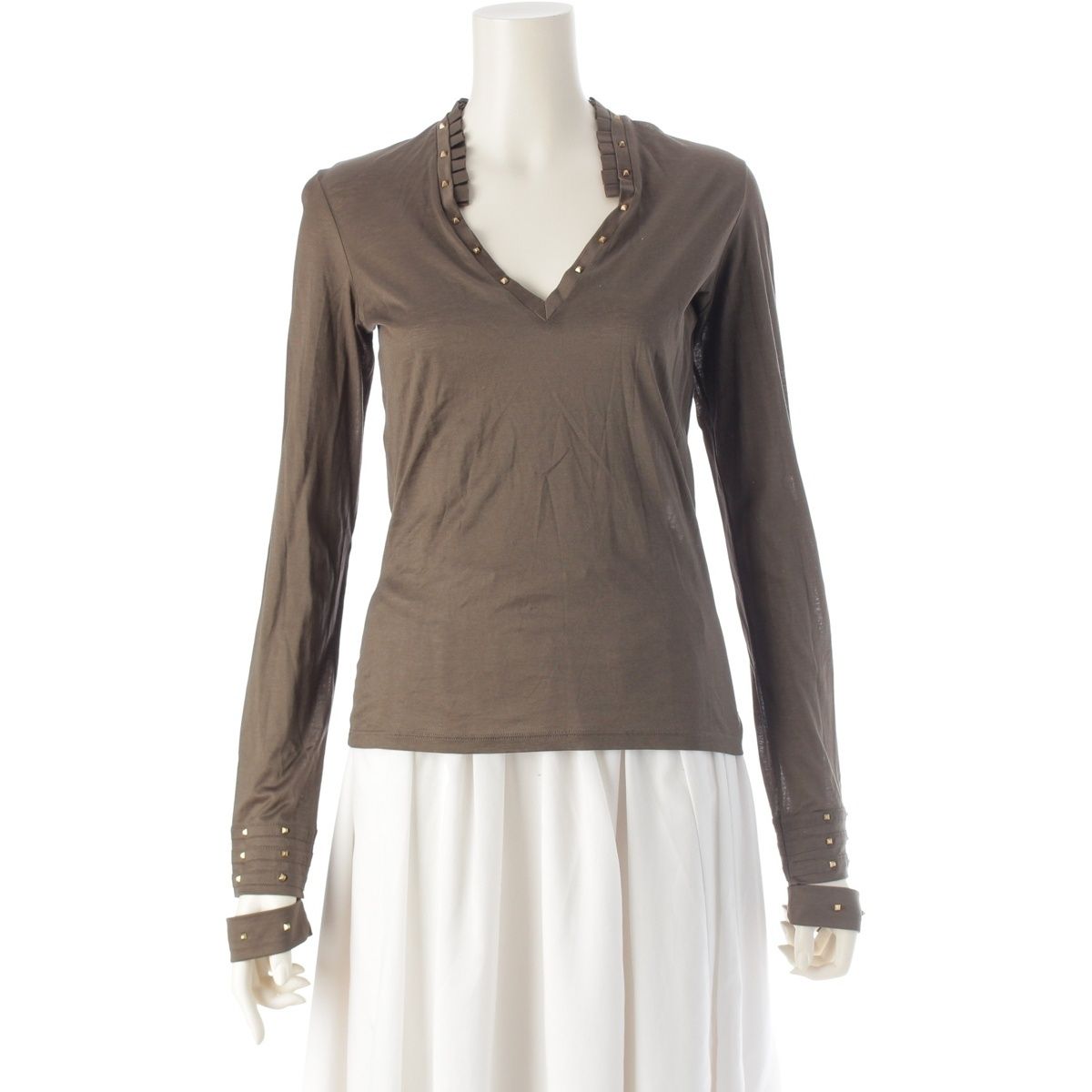 グッチ 2003年 コットン トムフォード期 スタッズ 長袖 カットソー トップス カーキグリーン S