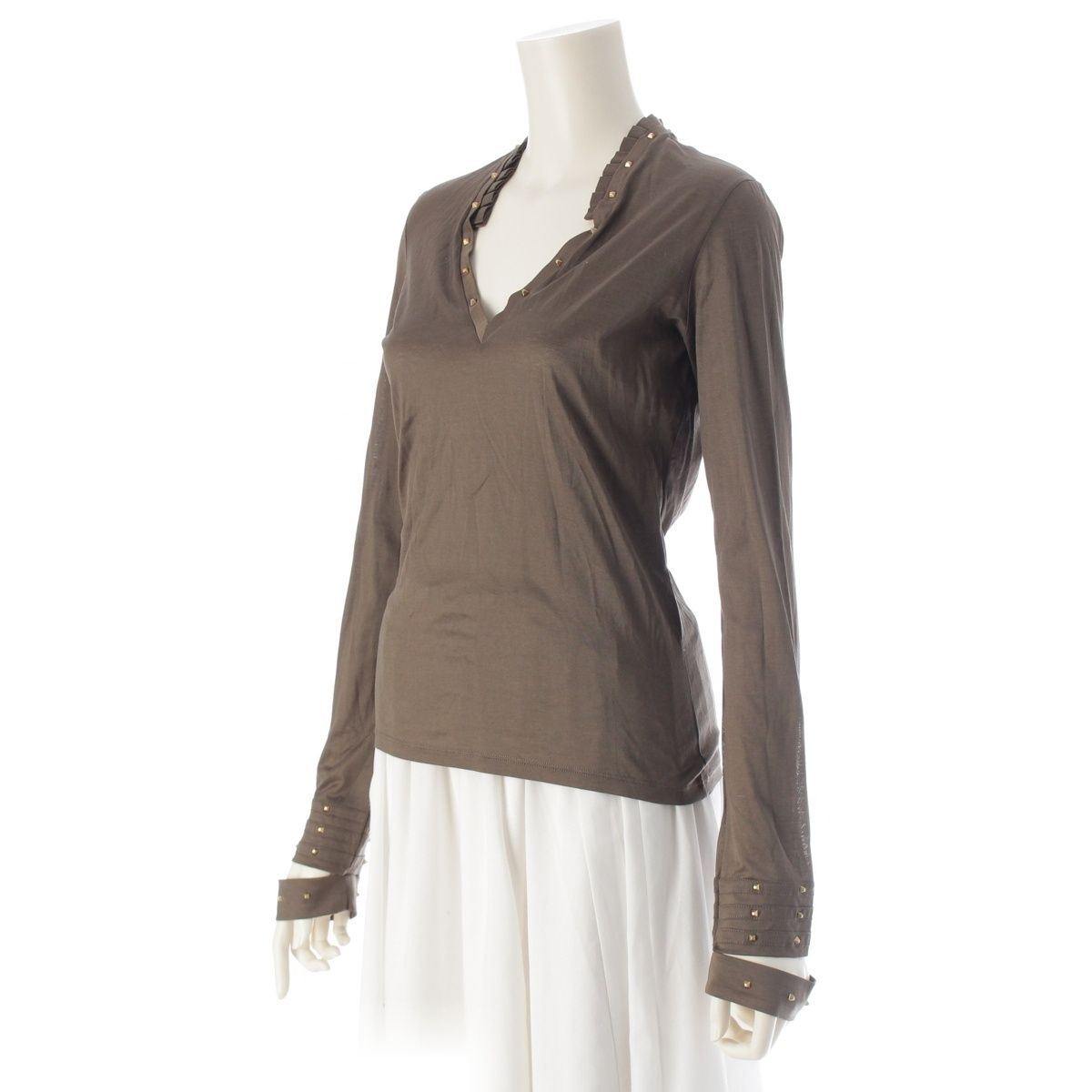 グッチ 2003年 コットン トムフォード期 スタッズ 長袖 カットソー トップス カーキグリーン S