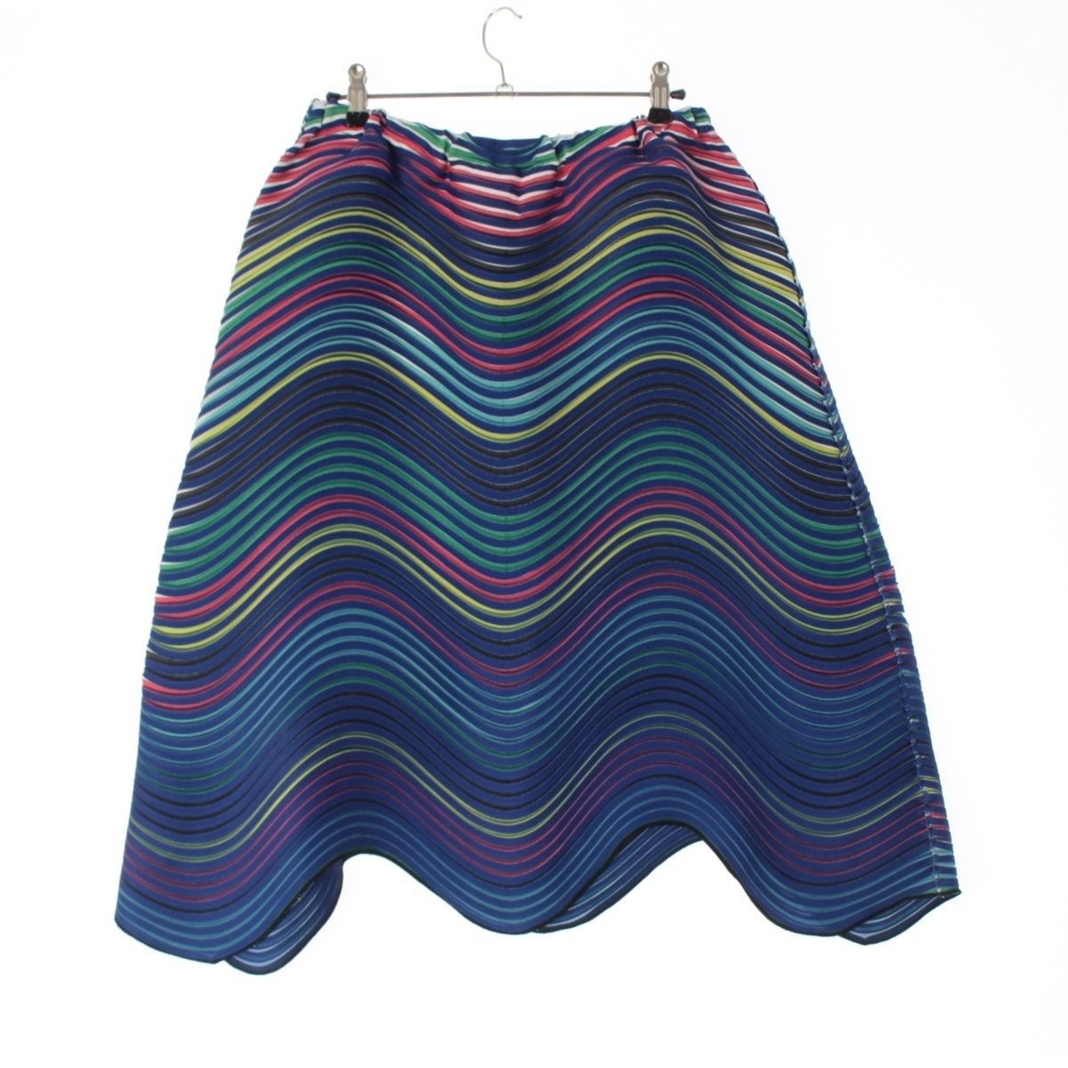 イッセイミヤケ 16SS ベイクド ストレットチ 変形 リバーシブル スカート IM62FG555 ブルー系 マルチ 2