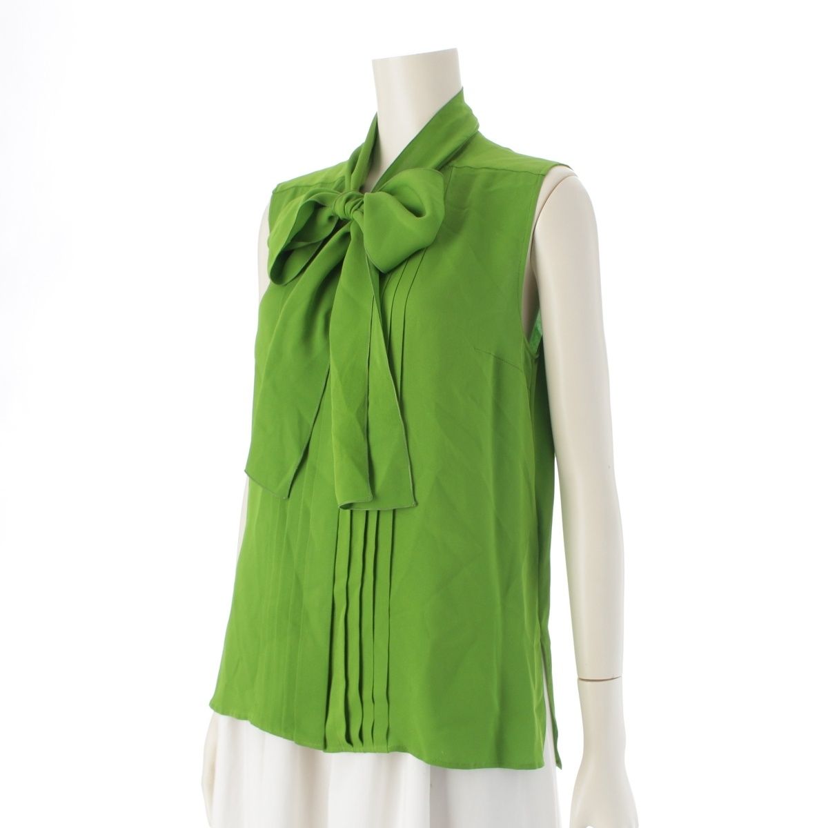 フォクシー 20年 シルク フリル ノースリーブ ブラウス トップス 41265 グリーン 40