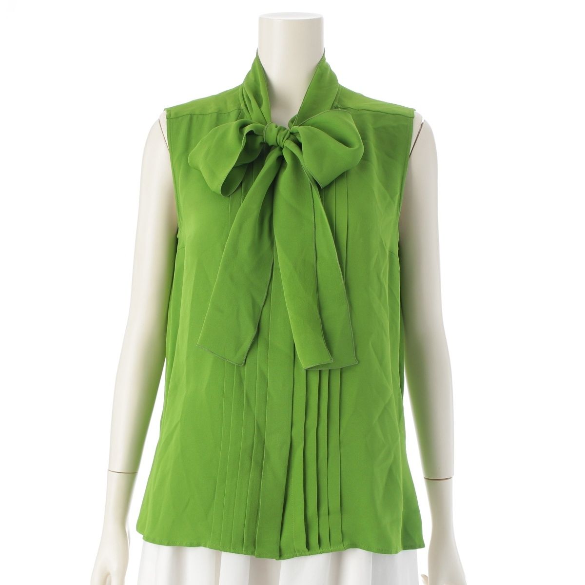 フォクシー 20年 シルク フリル ノースリーブ ブラウス トップス 41265 グリーン 40