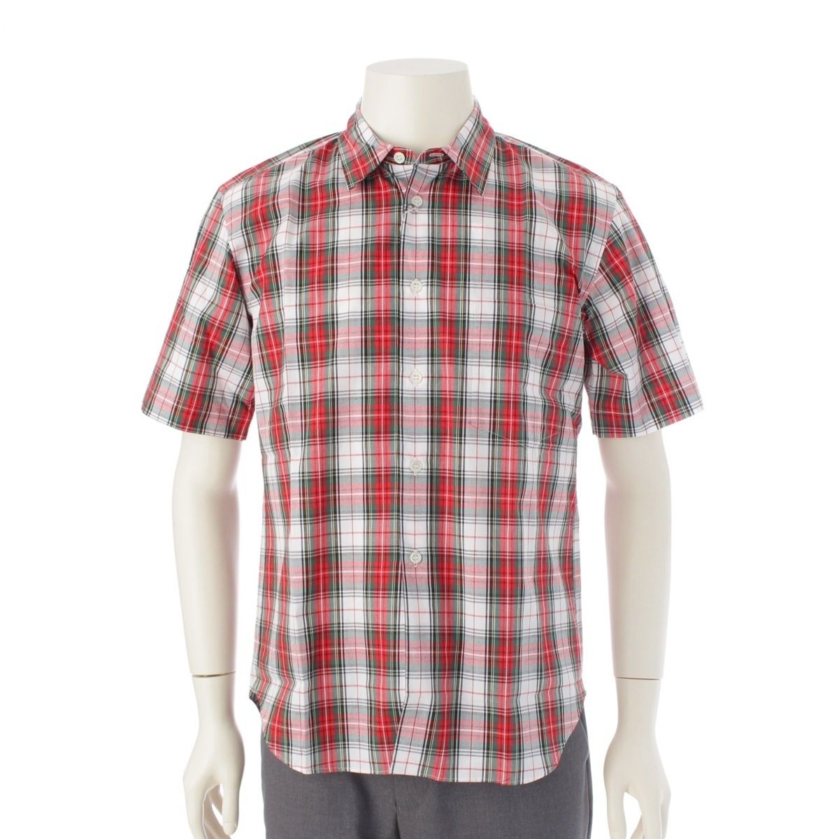 コムデギャルソンオムプリュス AD2015 チェック柄 半袖シャツ PQ-B022 レッド×グリーン系 XS