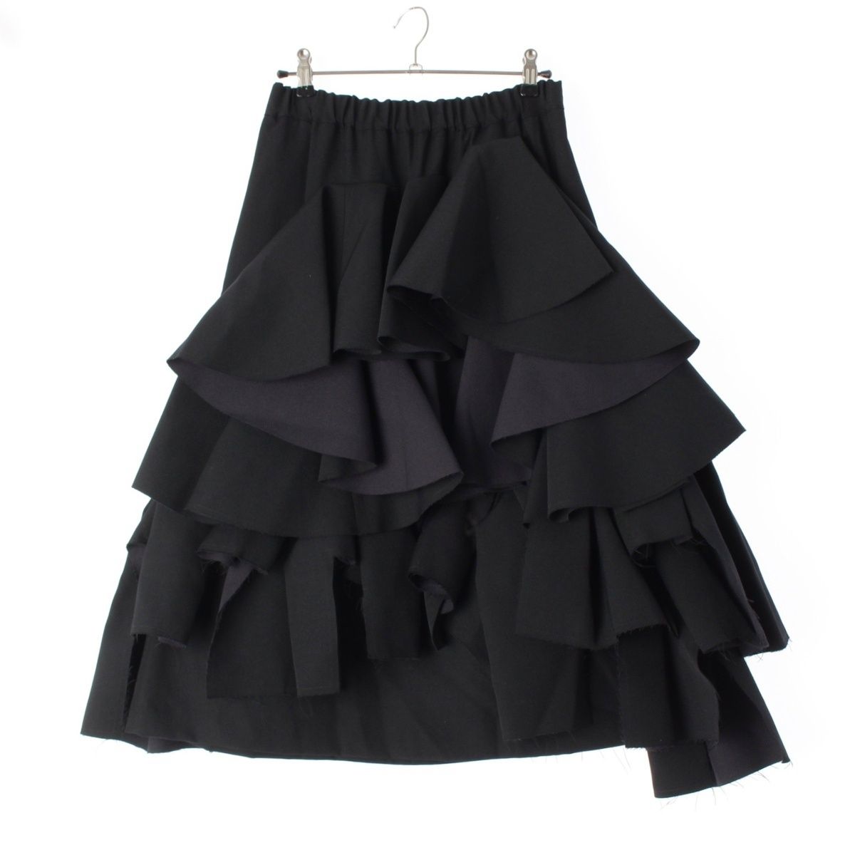 コムデギャルソン AD 2025 ウール 断ち切り ラッフル スカート ボトムス GN-S 007 ブラック XS
