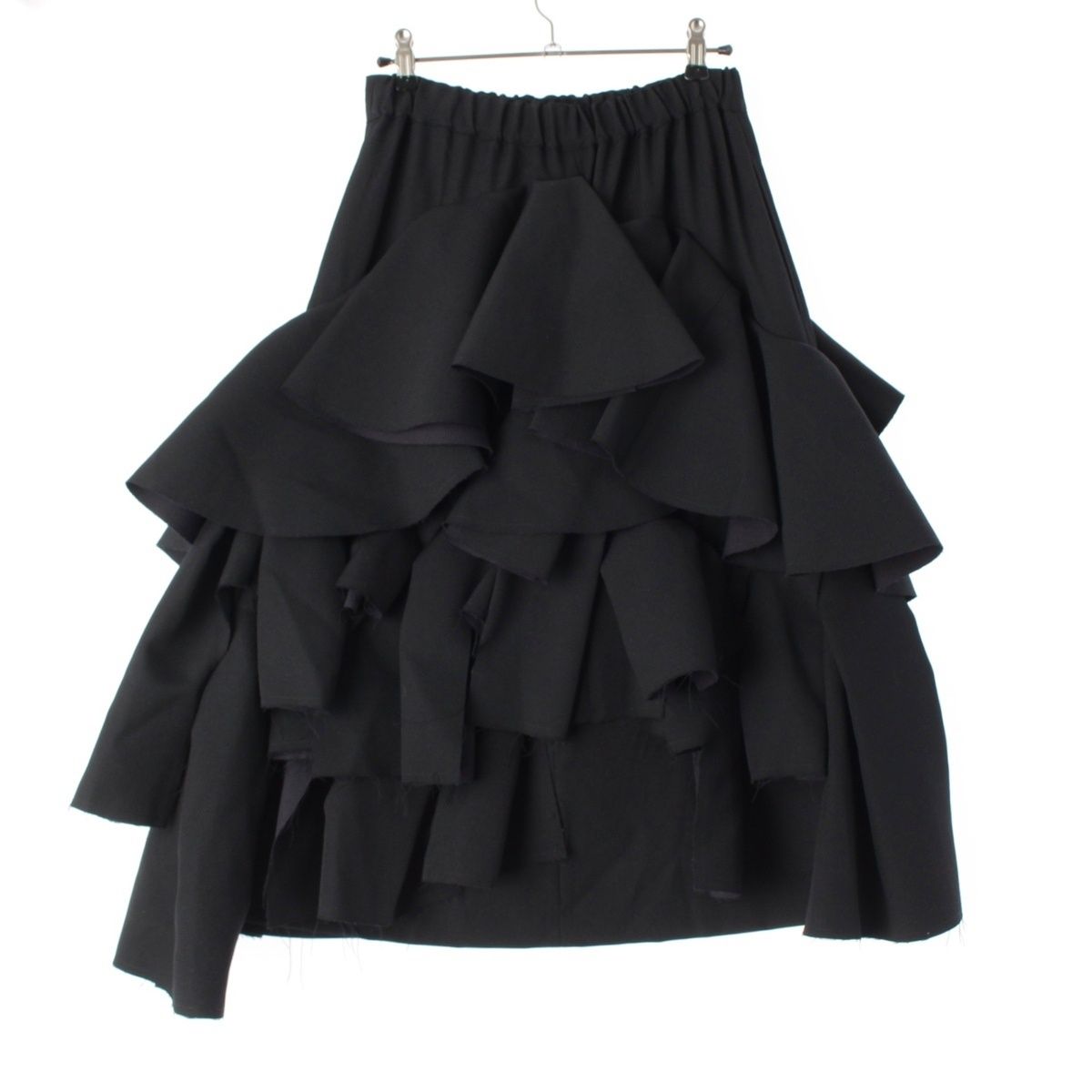 コムデギャルソン AD2025 ウール 断ち切り ラッフル スカート ボトムス GN-S007 ブラック XS