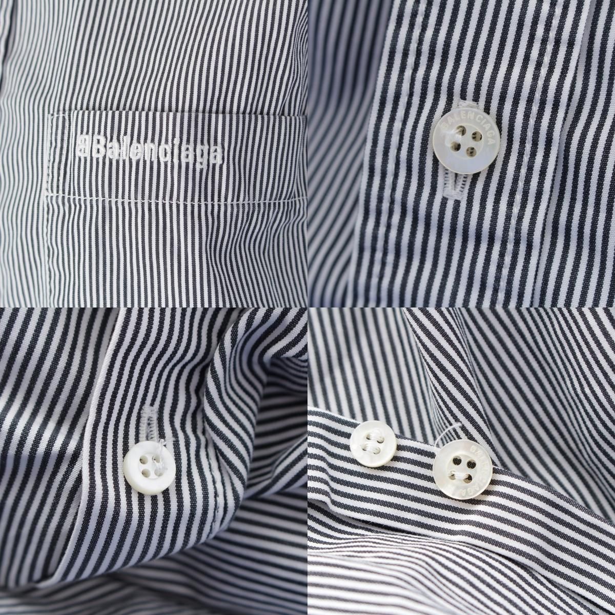  バレンシアガ 22 S ロゴ刺繡 ストライプ スウィング ツイスト ブラウス 五分袖 671663 ホワイト ブラック 32 五分袖 七分袖 シャツ ブラウス
