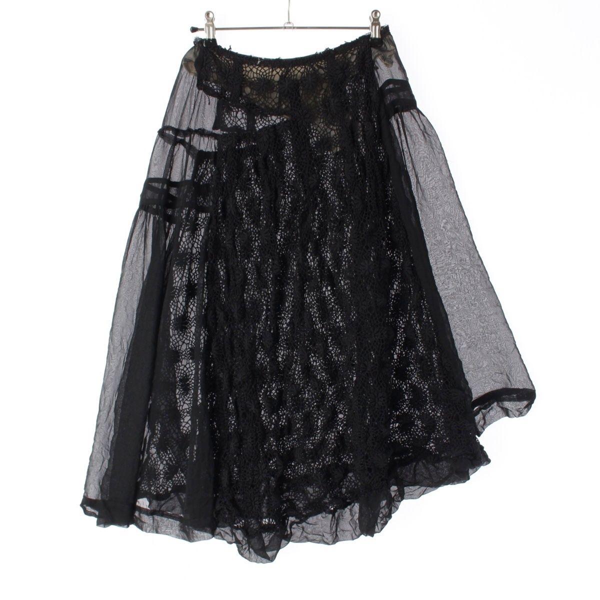 コムデギャルソン AD2005 製品染め 花柄レース シフォン 切替 ロング スカート GP-S036 ブラック