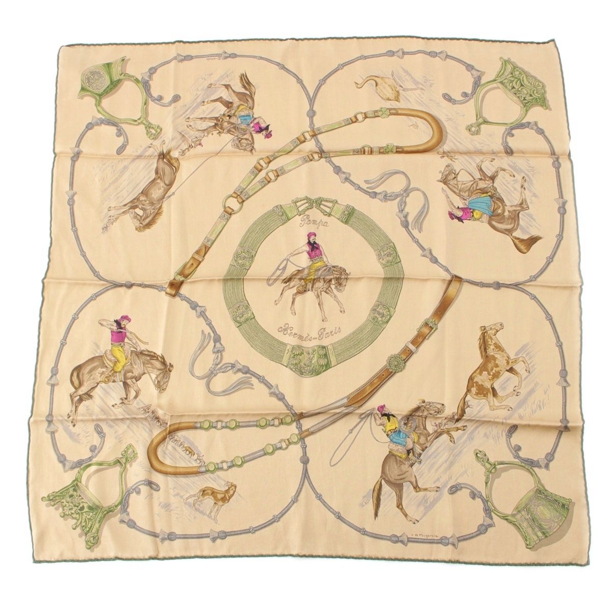 エルメス 23 AW カレ70 シルク パンパ スカーフ ベージュ