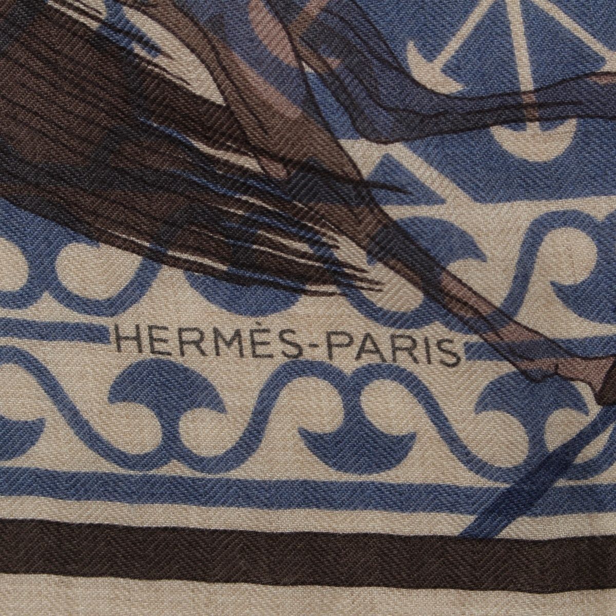  エルメス カレジェアン 140 Imprimeur Fou Charabia カシミヤ シルク 馬柄 ストール ショール ブルー ストール ショール 小物