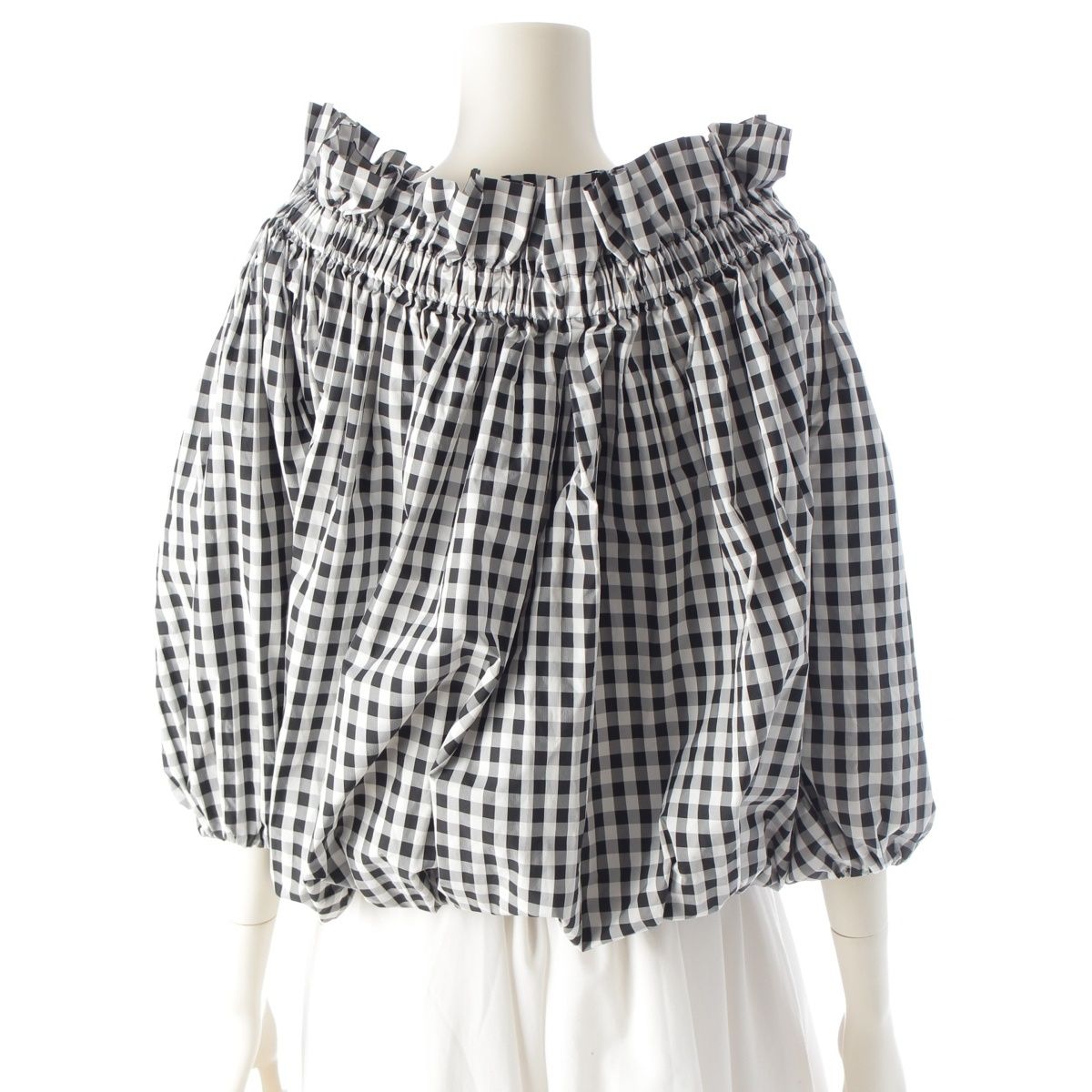 確かな品質。必見！ cygne シーニュ フリルギャザー オフショル ブラウス トップス ギンガム ブラック F 誉れ高い