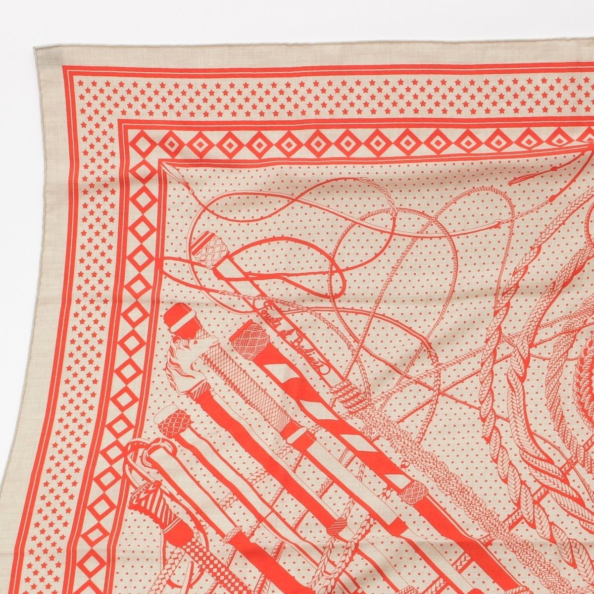 エルメス カレジェアン 140 カシシル Fouets et Badines Bandana 鞭とグリップ カシミヤ シルク バンダナ スカーフ オレンジ