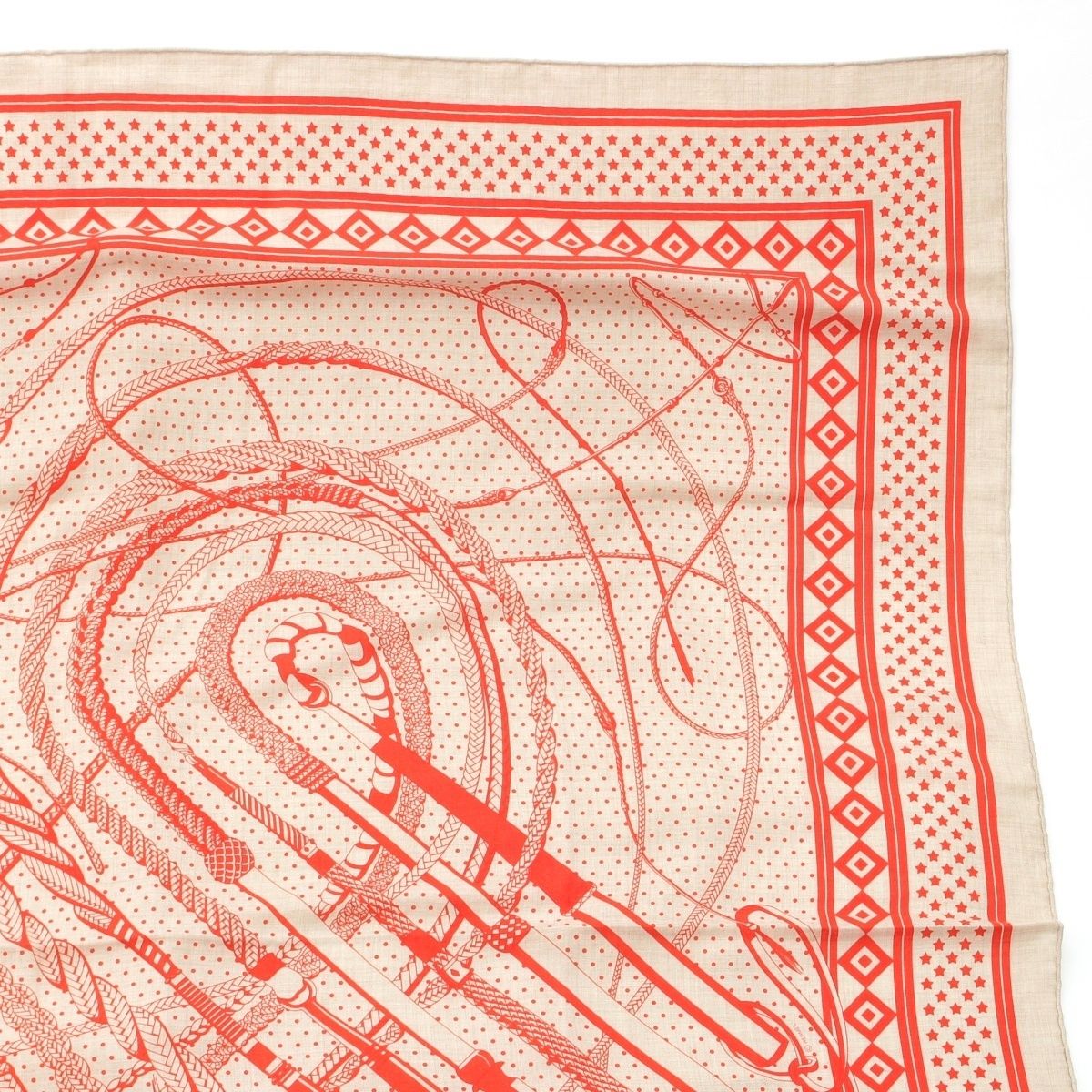  エルメス カレジェアン 140 カシシル Fouets et Badines Bandana 鞭とグリップ カシミヤ シルク バンダナ スカーフ オレンジ バンダナ スカーフ 小物