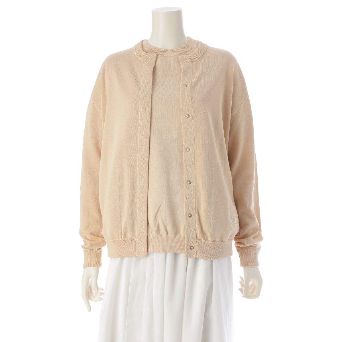 ドゥロワー コットン ロゴ刺繍 ニット アンサンブル 半袖 プルオーバー カーディガン 6518-199-0466 6515-199-0505 ベージュ