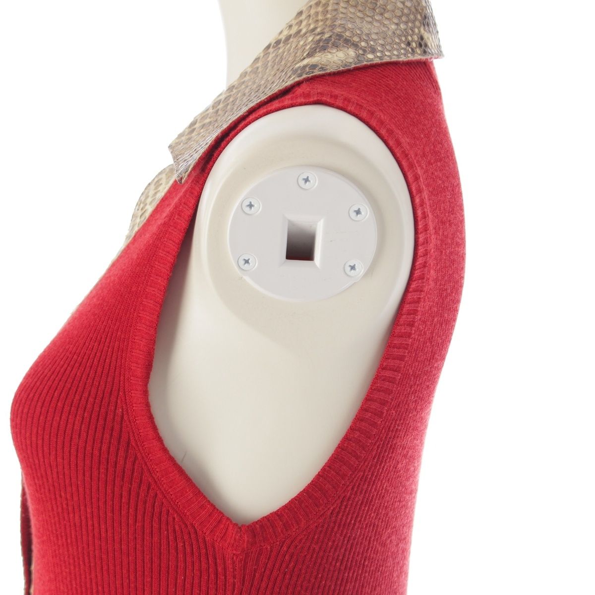  ドルチェアンドガッバーナ パイソン 切替 ノースリーブ リブ ニット トップス レッド×ベージュ 40 ノースリーブ ニット セーター