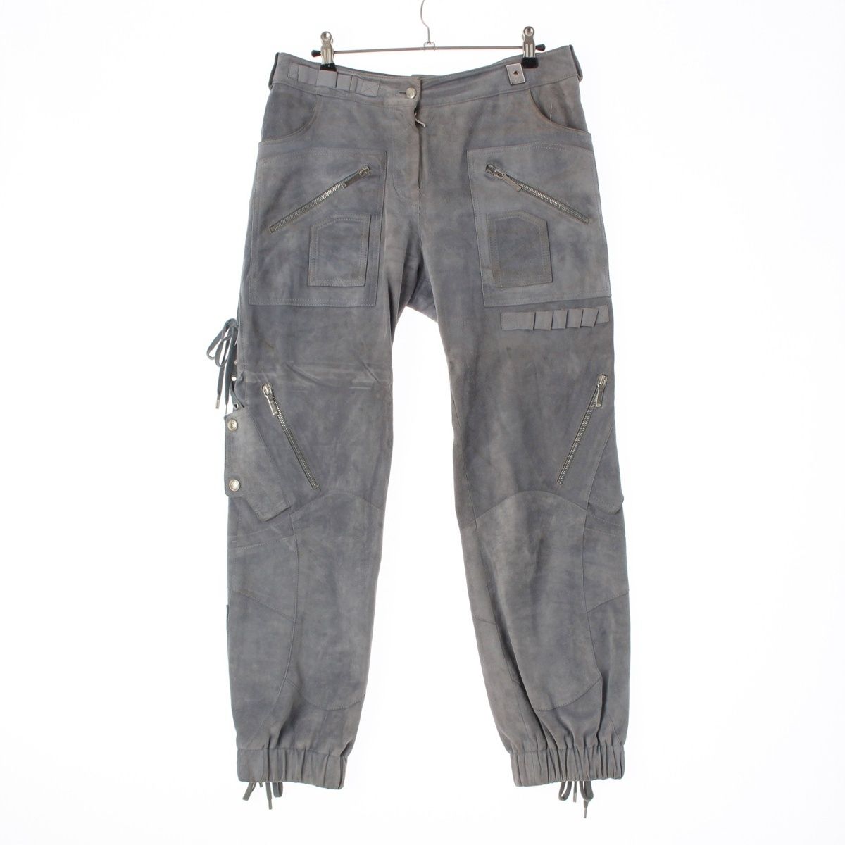 クリスチャンディオール 2003年 カーフスキン ガリアーノ レースアップ ジップデザイン パンツ ボトムス 3P14044050 グレー系 40