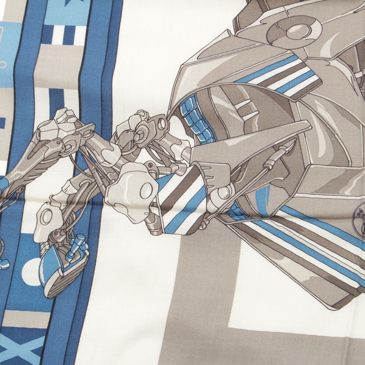  エルメス カレH 100 ROBOCAR ロボカバール カシミヤ シルク スカーフ ブルー×グレー バンダナ スカーフ 小物