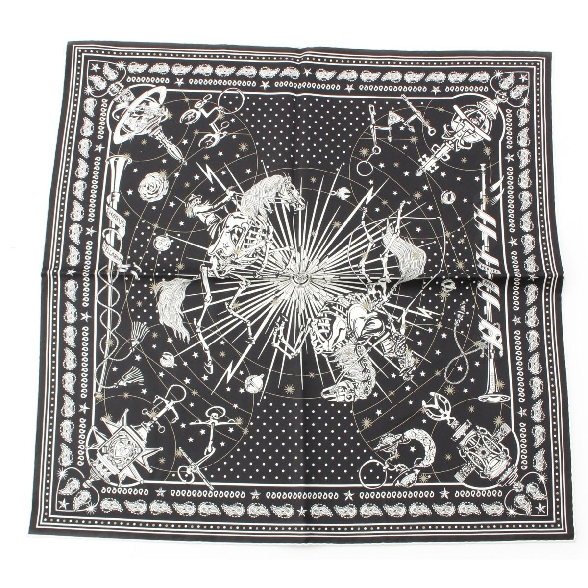 エルメス カレ55 CHORUS STELLARUM コーラス ステラルム シルク スカーフ ブラック