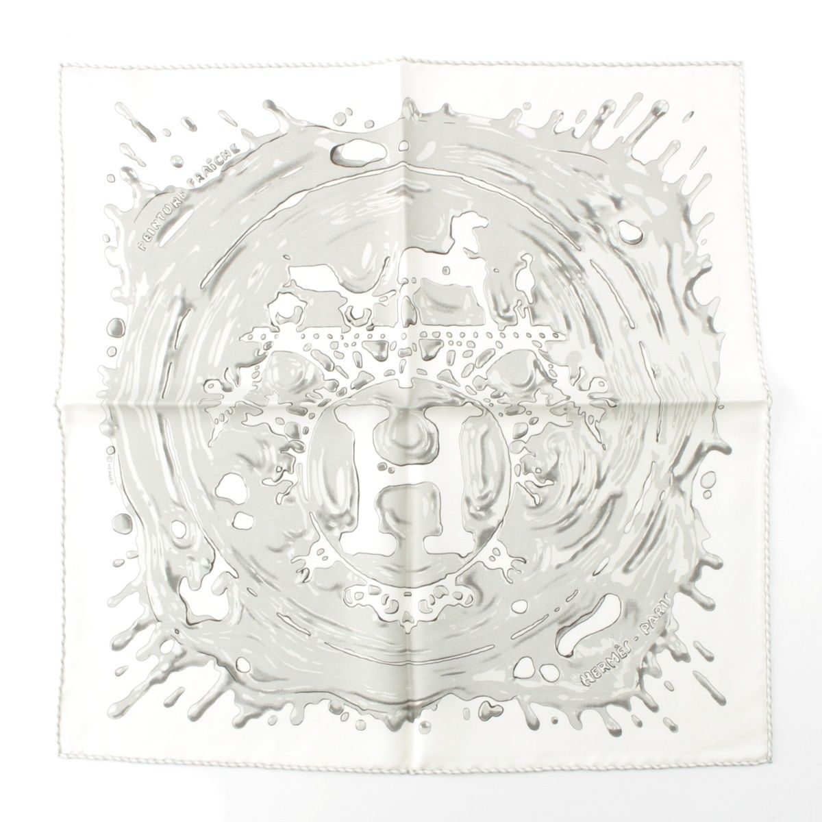 エルメス カレ45 ガヴロッシュ Peinture Fraich ペンキ塗りたて シルク スカーフ ホワイト