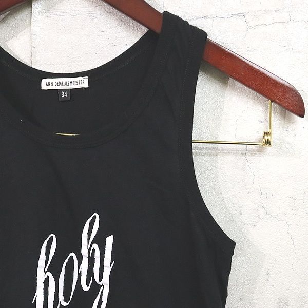 広尾店 アン ドゥムルメステール Ann Demeulemeester レディース タンクトップ holy プリント 黒 size 34 コットン 17669