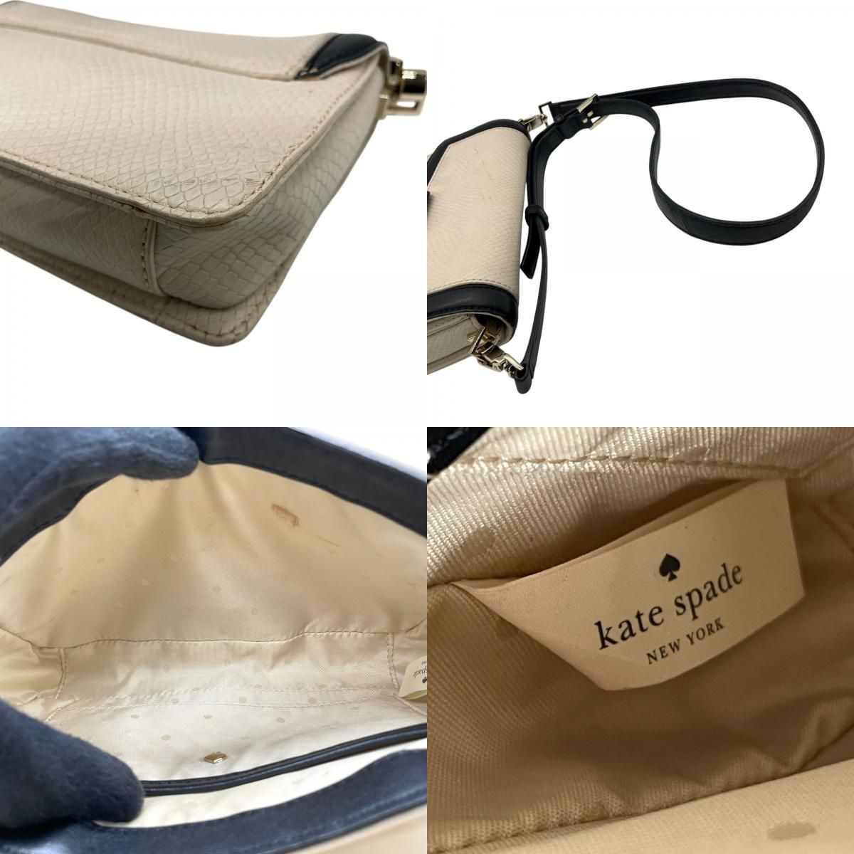  ケイトスペード Kate Spade 2 WAY ショルダーバッグ 型押し レザー ホワイト 白 ブラック 黒 バイ 上品 レディース S 81 ショルダーバッグ ショルダーバッグ