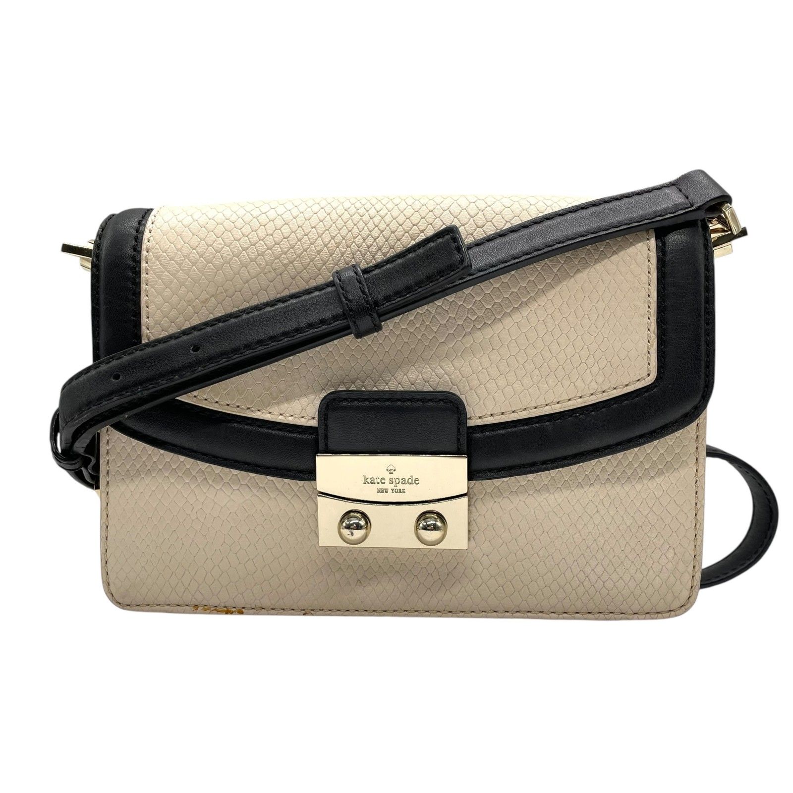 ケイトスペード Kate Spade 2WAY ショルダーバッグ 型押し レザー ホワイト 白 ブラック 黒 バイ 上品 レディース S81