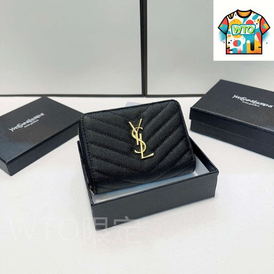 今日 Yves Saint Laurent イヴサンローラン 小型ウォレット クラシックレザー製 耐久性に優れ カードと紙幣を分離収納