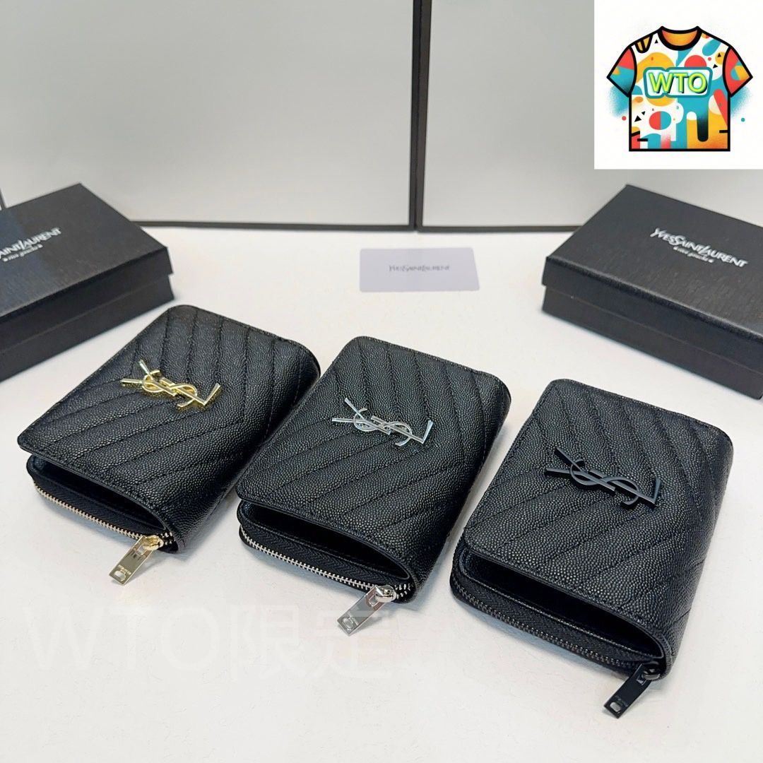 今日 Yves Saint Laurent イヴサンローラン 小型ウォレット クラシックレザー製 耐久性に優れ カードと紙幣を分離収納