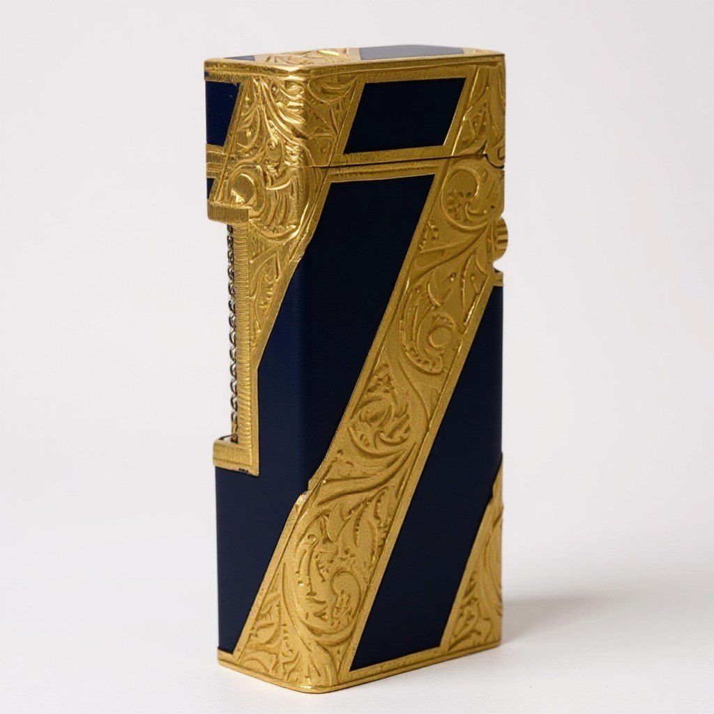 Dunhill ダンヒル ROY KING ロイキング ライター 喫煙具 ローラーガスライター 装飾 火花 ゴールド ネイビーo 07 t