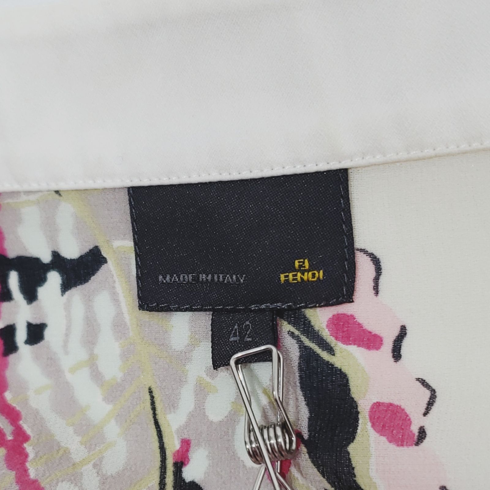 美品【FENDI】フェンディ シルク100% ブラウス フェザープリント