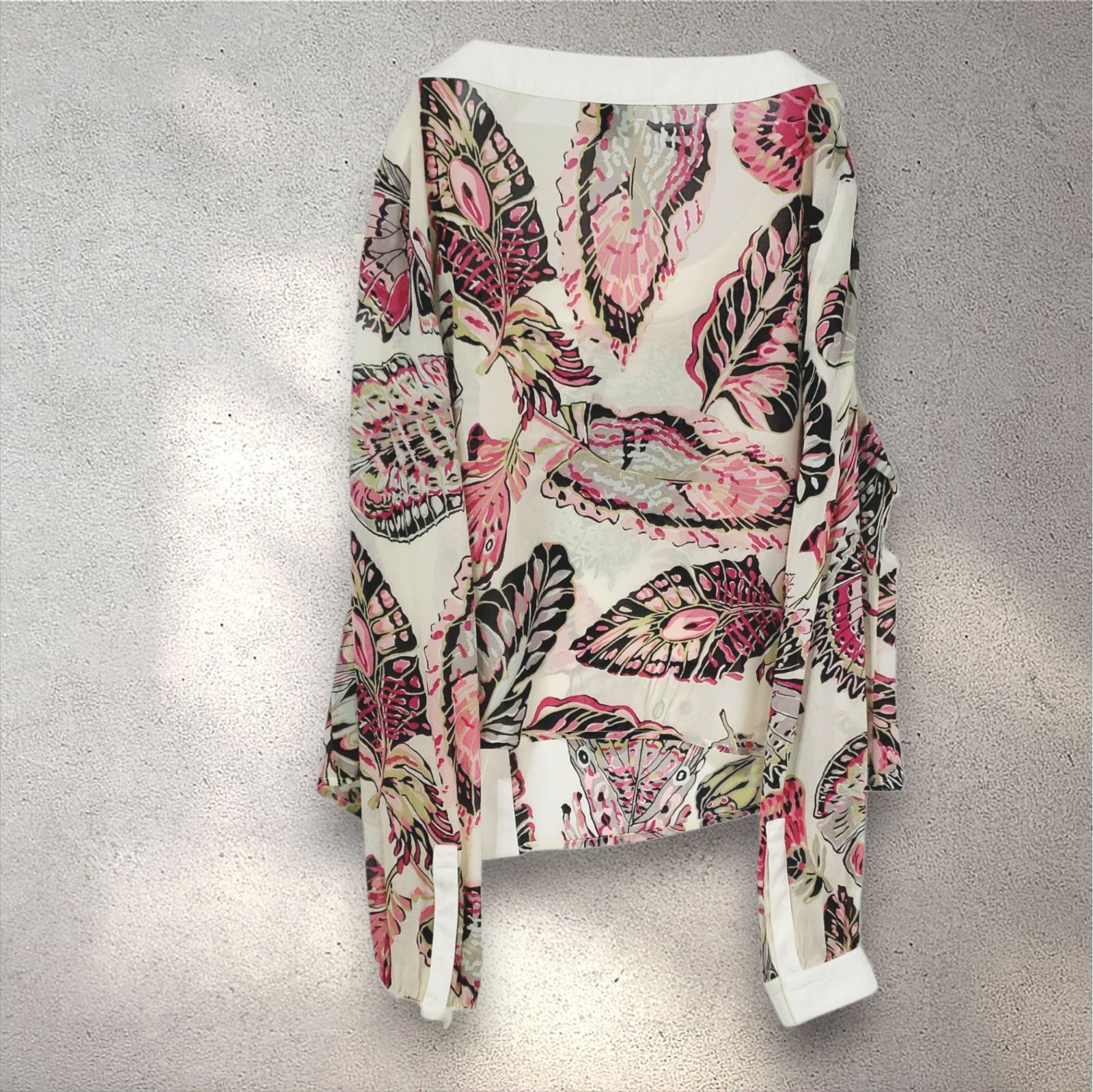 FENDI フェンディ シルク ブラウス フェザープリント トップス Lサイズ