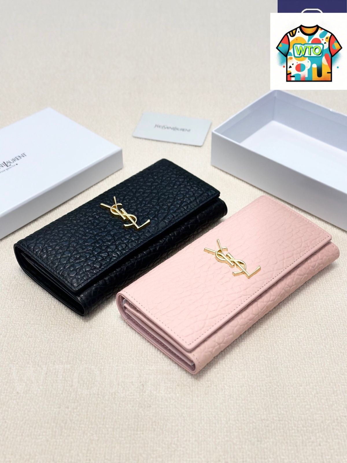 今日 Yves Saint Laurent イヴ サンローラン クラシックウォレットシリーズ 輸入小牛皮エンボス加工で質感に優れる