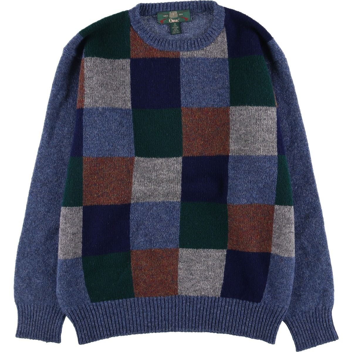 古着 90年代 オービス ORVIS ブロックチェック ウールニットセーター