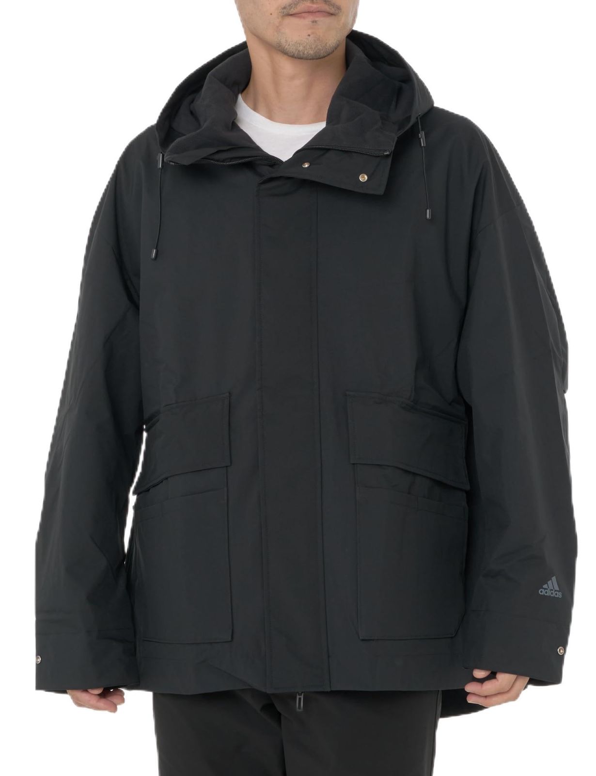 アディダス ジャケット マストハブ スモールロゴ ルーズフィット フリース裏地付きウーブンフード付きジャケット KWX70 メンズ ブラック JG8509 J L ブラック JG8509 Free Size