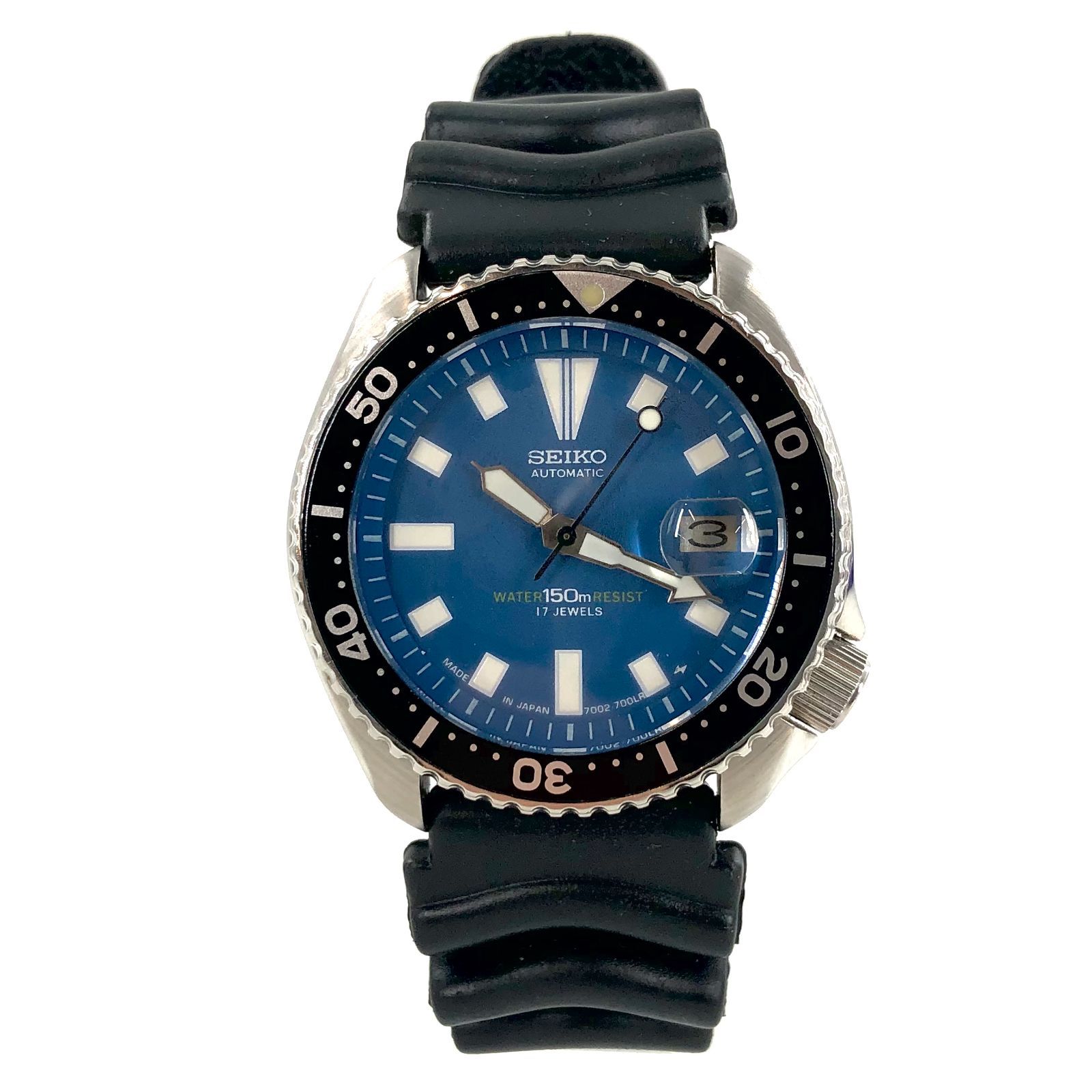 SEIKO セイコー 7002ー7001 SS×ラバー AT ブルー文字盤 メンズ腕時計 稼働品 PF-412